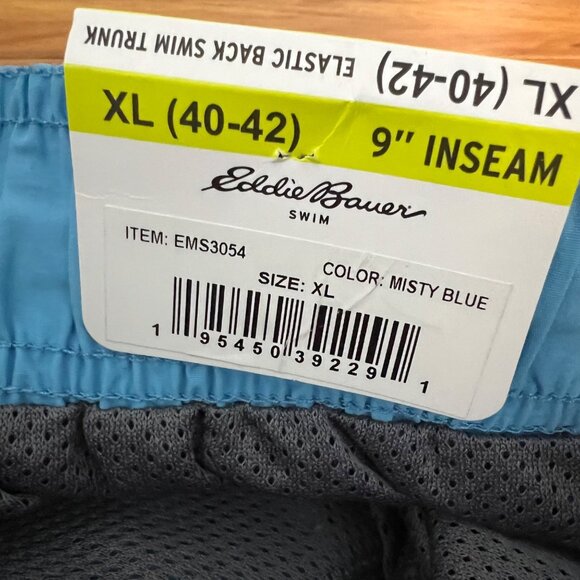 Eddie Bauer Elastic Back Swim Trunk Mens Size XL 40-42 Misty Blue NWT - Picture 7 of 8